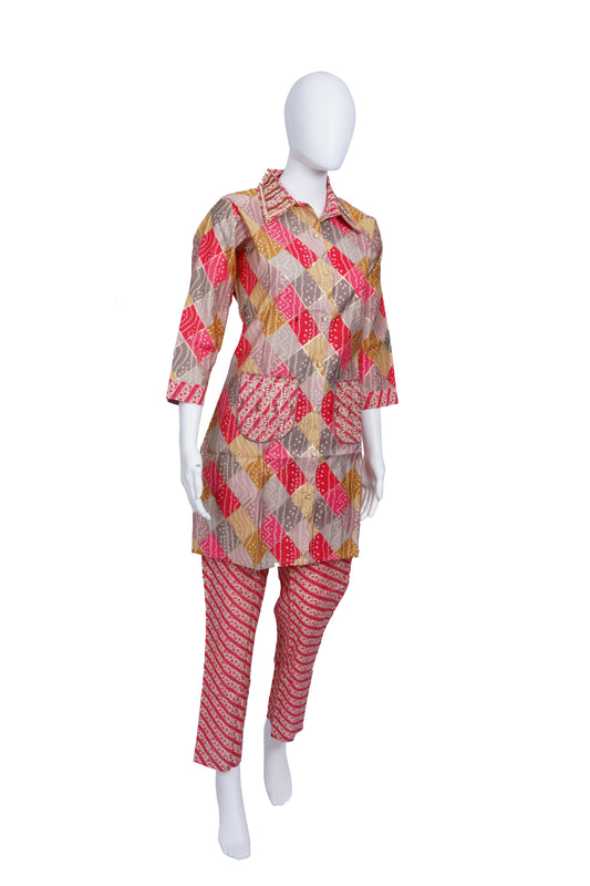 Pink Bandhani Print Co-Ord Set (Indo-Western)