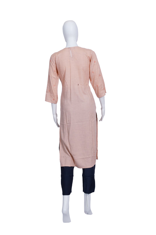 Peach Self Embroidered Kurta