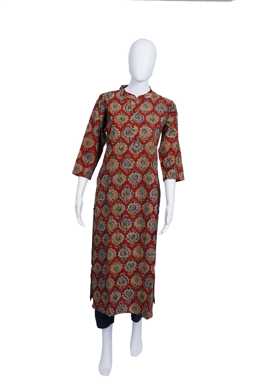 Red With Blue Print Ajrakh Kurta