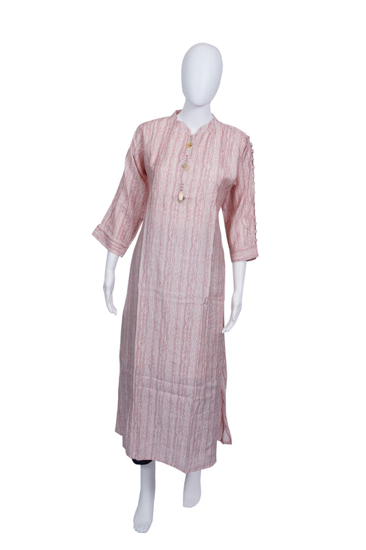 Pink Kurta With Cutwork Sleeves