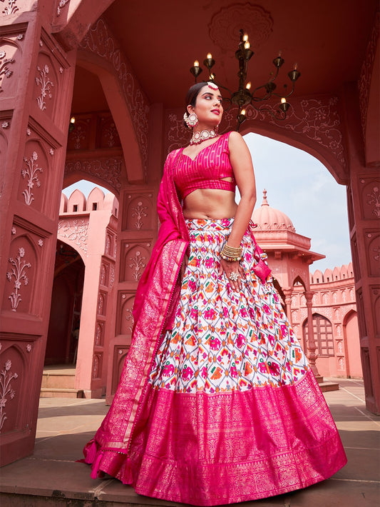 Pink Dola Silk Navratri Lehenga Choli with Patola Print