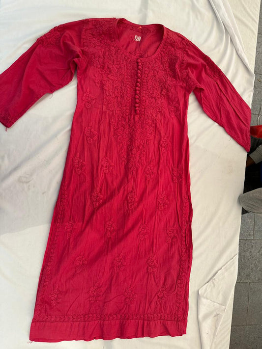 Red Bahaar Kota Doria Chikankari Kurta