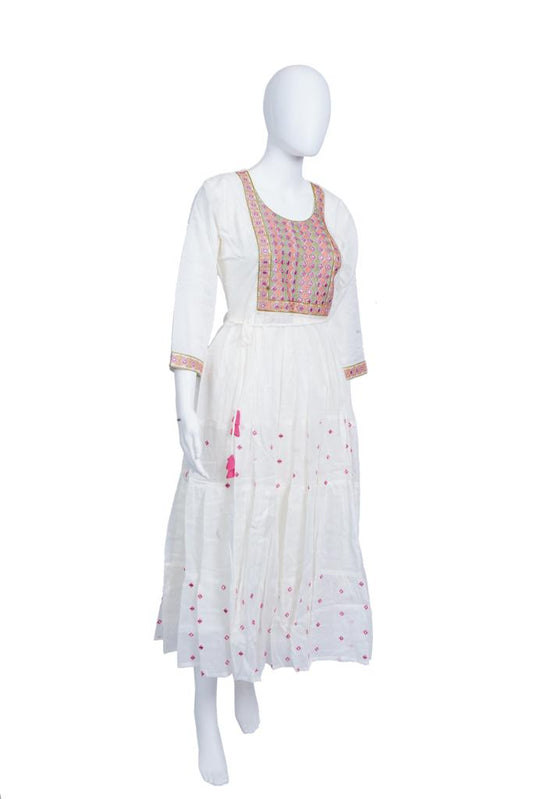 Pink With White Embroidered Ethnic Gown