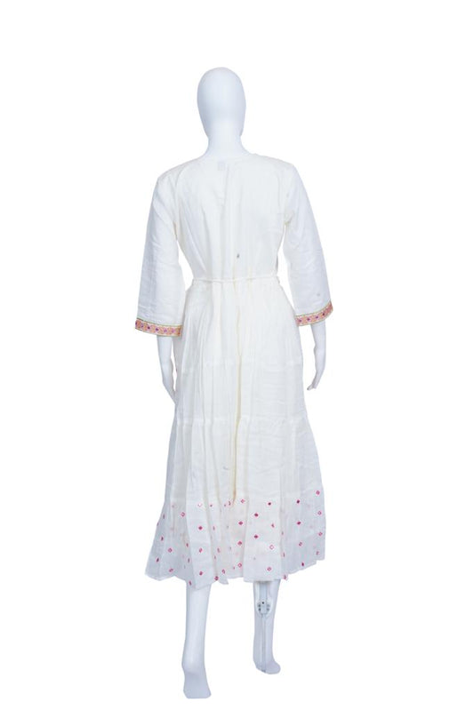 White Ethnic Motifs Embroidered Gown Dress