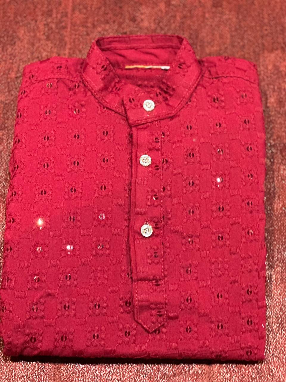 Bond Collar Maroon Sequence Kids Kurta Set