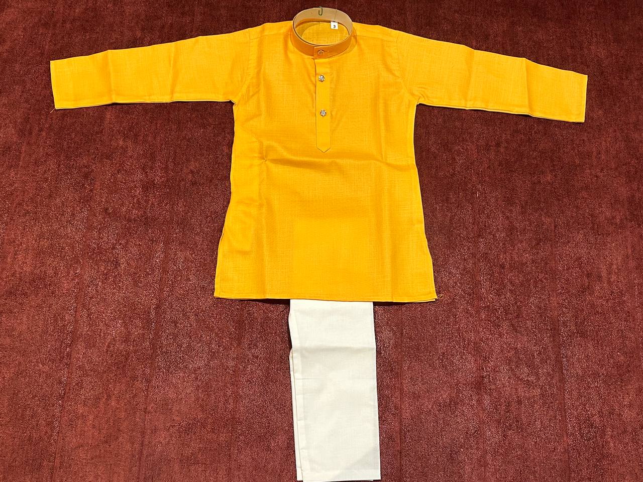 Bond Collar Plain Gold Yellow Kids Kurta Set