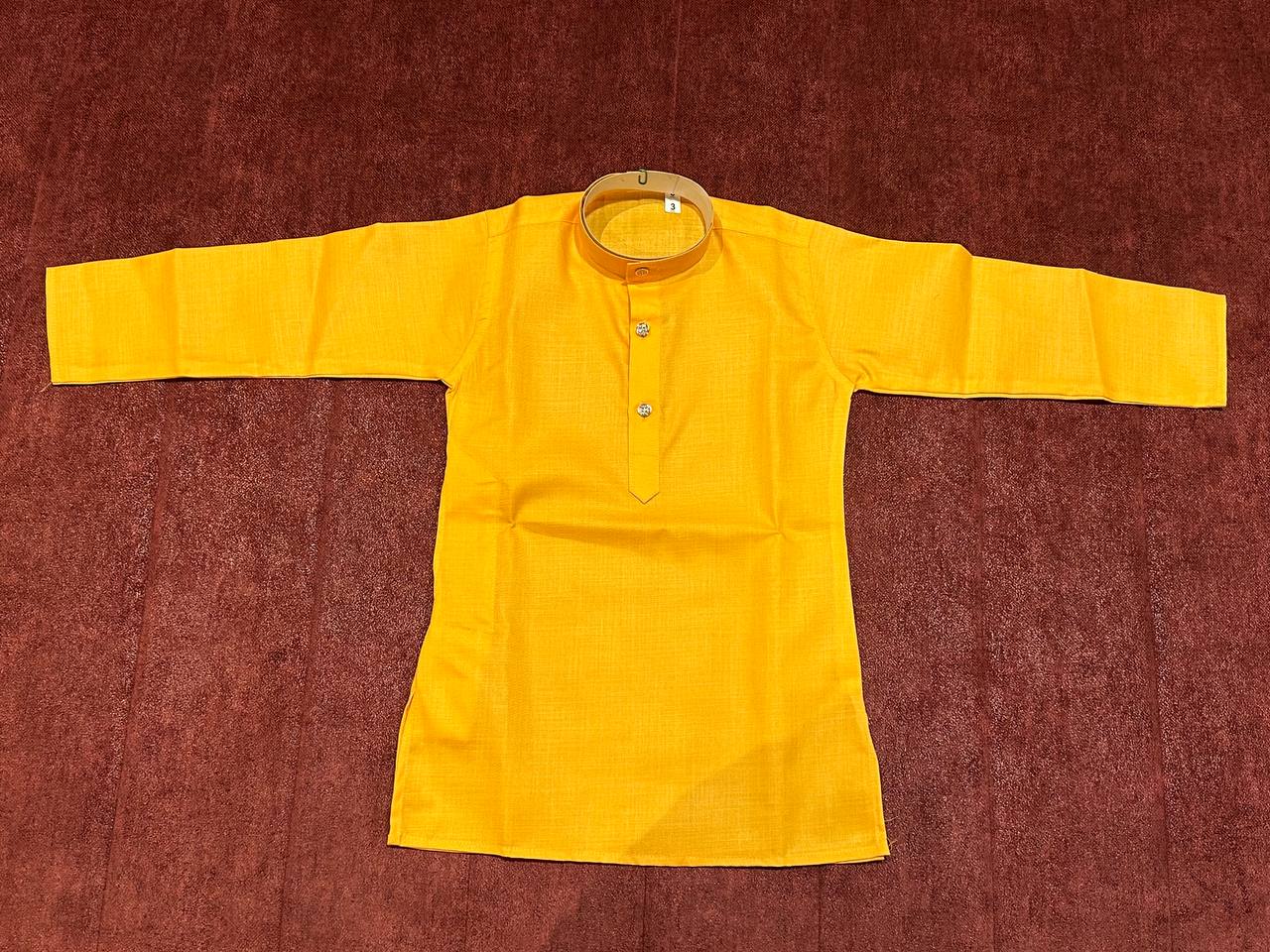 Bond Collar Plain Gold Yellow Kids Kurta Set