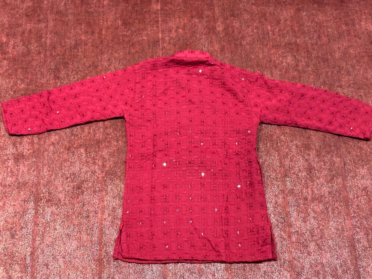 Bond Collar Maroon Sequence Kids Kurta Set