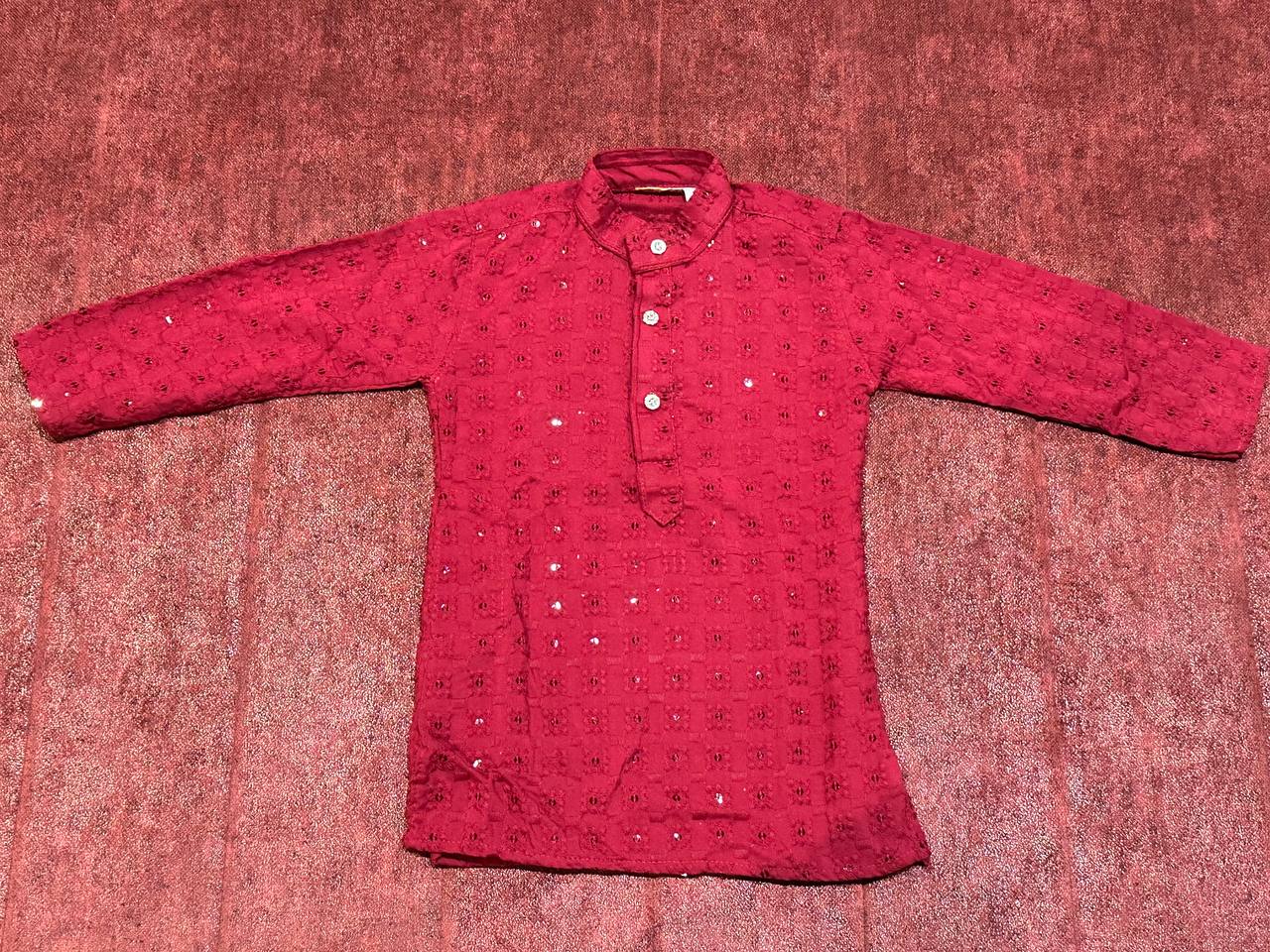 Bond Collar Maroon Sequence Kids Kurta Set